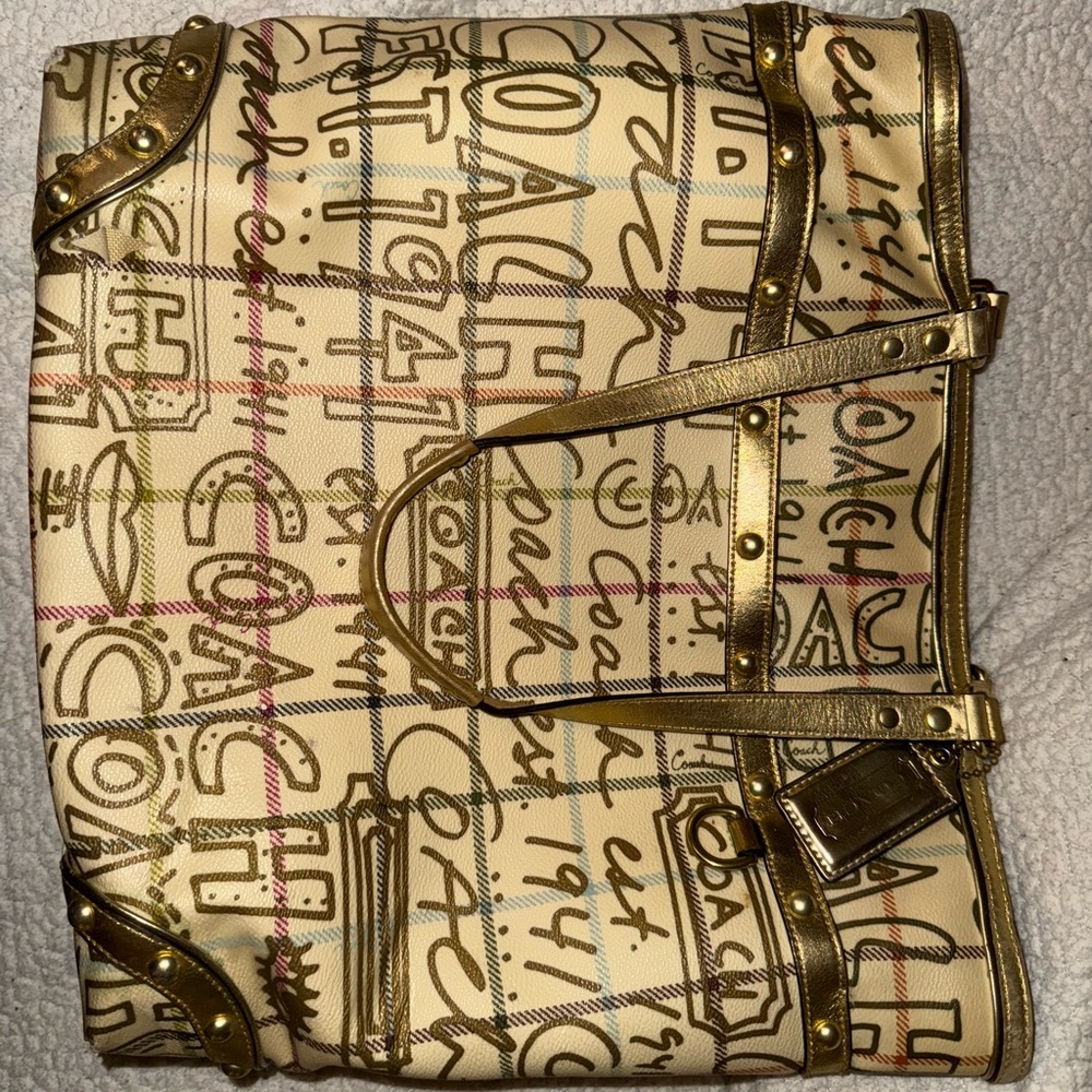 Pre-loved COACH Gold and Tan Signature Tote Y2K